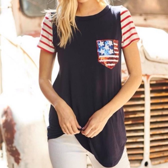 SALE -LAST FEW! Sequin American Flag Shirt - Picture 3 of 7